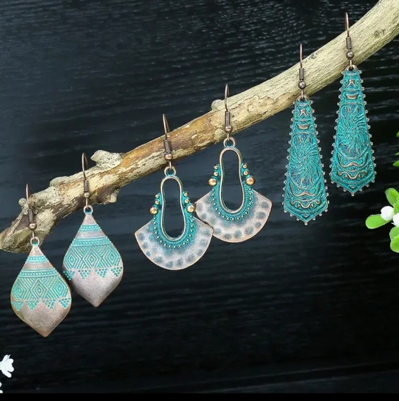 copper turquoise Tribal earring bundle Boho JEWELRY - Picture 1 of 6